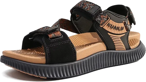 KuaiLu Womens Orthopedic Walking Sandals Recovery Sport Outdoor Hiking Water Sandles Thick Athletic Cushion Adjustable Leather Strap Sandals with Comfortable Plantar Fasciitis Arch Support
