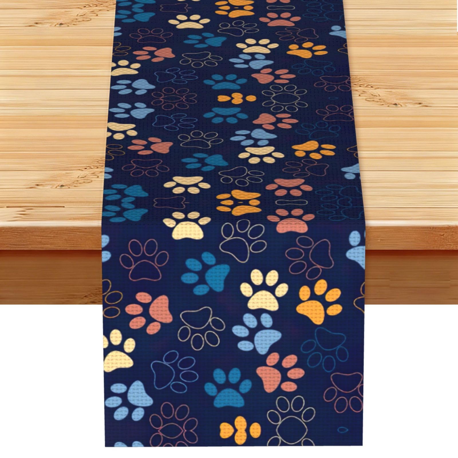 Cute dog paw Printed Dining Table Runner 13x72 Inch, Non-Fading Decor for Kitchen Dresser Fireplace Mantel