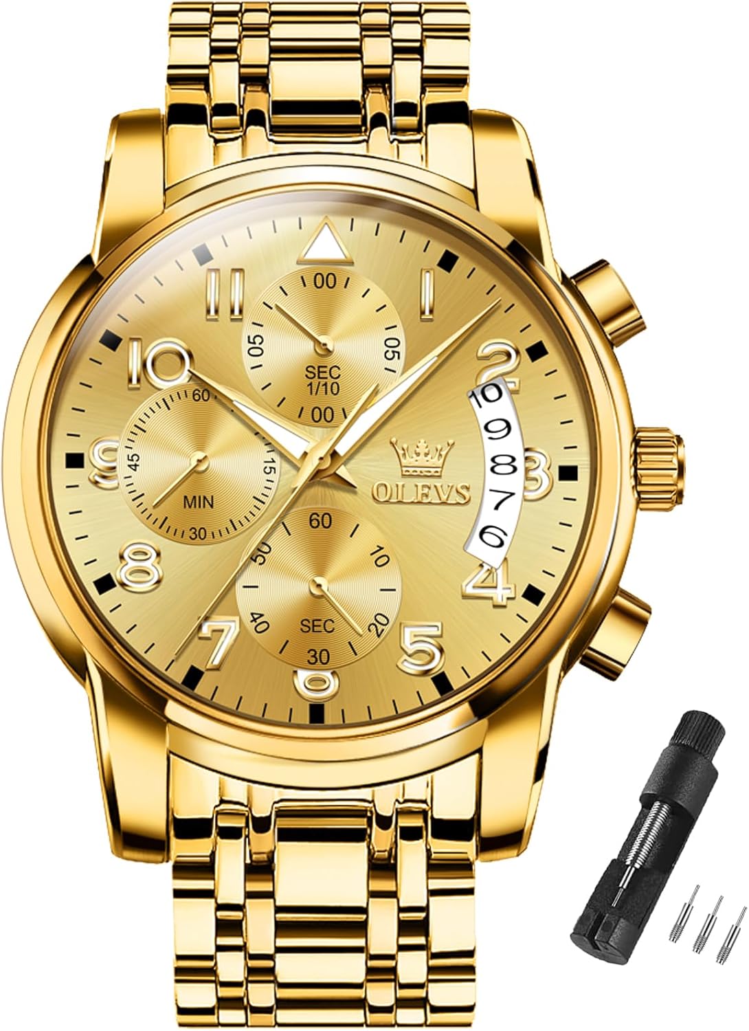 OLEVS Watches for Men with Date Luxury Big Face Waterproof Mens Wristwatch Analog Dress Two Tone Stainless Steel Man Watch Luminous Relojes De Hombre Calendar(Green/Blue/Black Dial