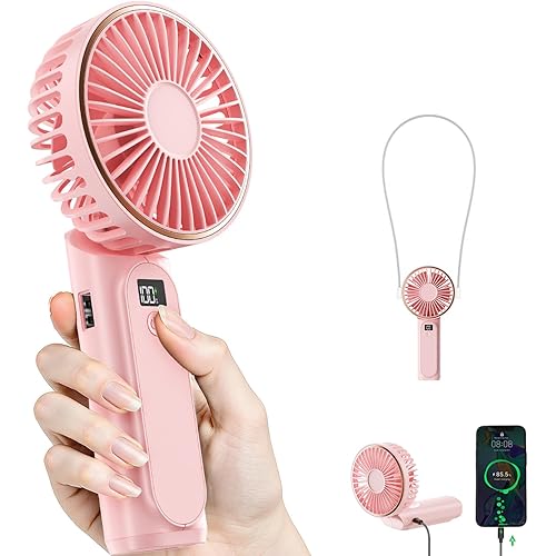Portable Handheld Fan, 4000mAh, 180 Adjustable, 6 Speed Wind, USB Rechargeable Foldable Fan with Real-Time Display