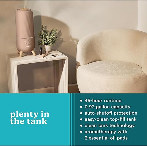 Miniatura 6 de Homedics Humidificador ultrasónico, dormitorios y oficinas en casa, tanque de 0.97 galones, tiempo de funcionamiento de 45 horas, niebla fría