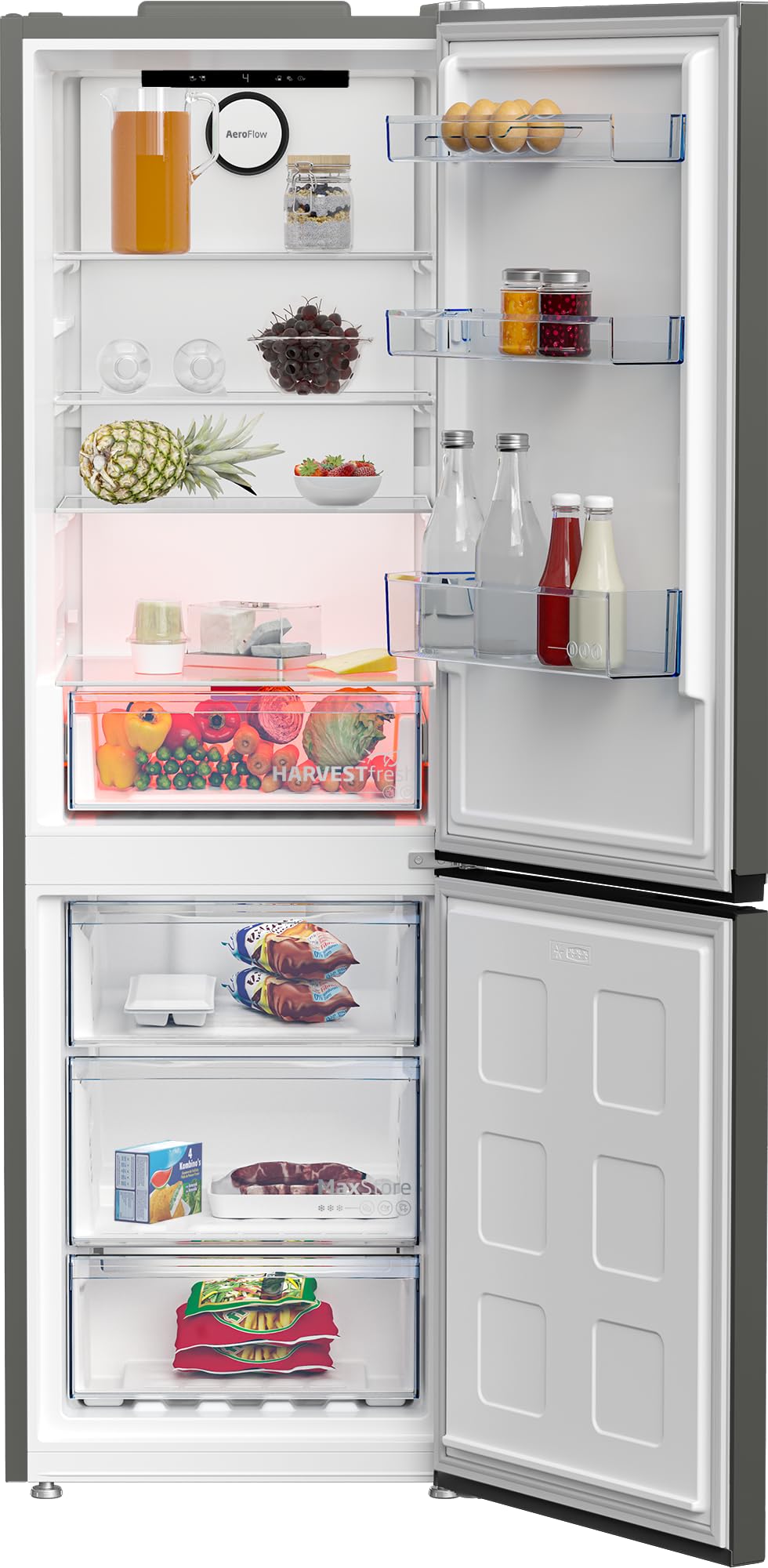 Beko - B5RCNA365HG - Frigorifero Combi 1,85metri, Classe D, Total NF, Compressore ProSmart™Inverter, Digitale interno, Metal Grey, AeroFlow, HarvestFresh, 36dbA