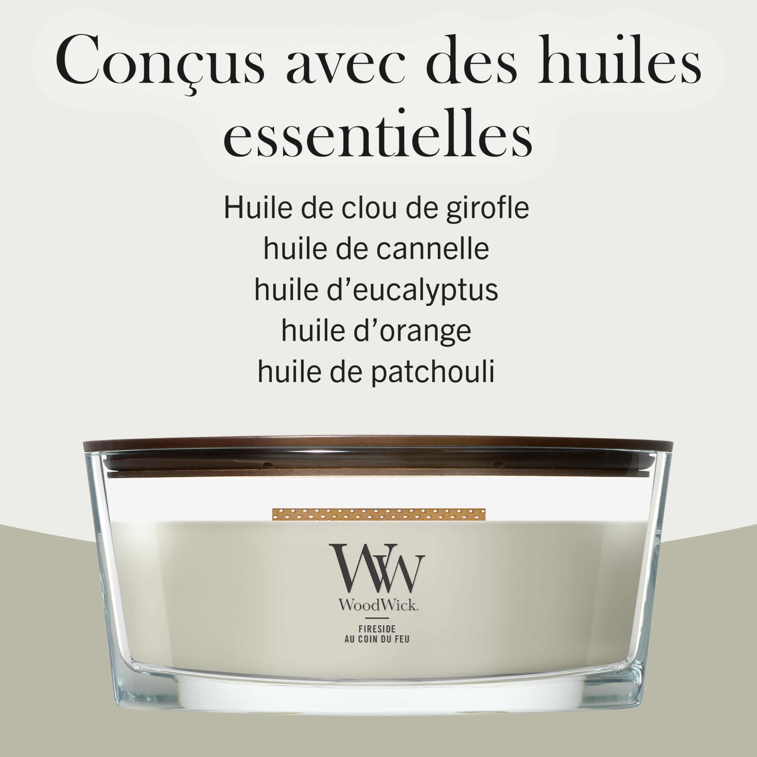 WoodWick Ellipse Bougie parfumée | Fireside | avec mèche crépitante | Durée de combustion : jusqu'à50pk heures