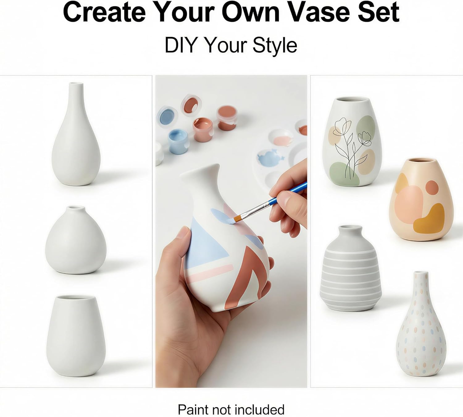 White Bud Vases, Small Ceramic Vase Set of 11, Mini Pottery Vases for Flowers, Minimalist Boho Small Pampas Grass Flower Vase for Farmhouse Home Decor, Wedding Centerpiece, Shelf and Table Decoration