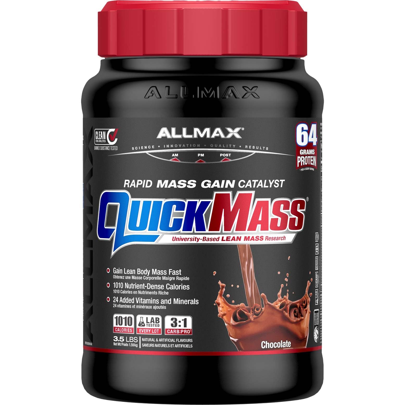 ALLMAX Nutrition - QuickMass - Mass Gainer with Complex Carbohydrates - 1010 Calories - 64 Grams of Protein - 3.5lb (Chocolate, 3.5lb)