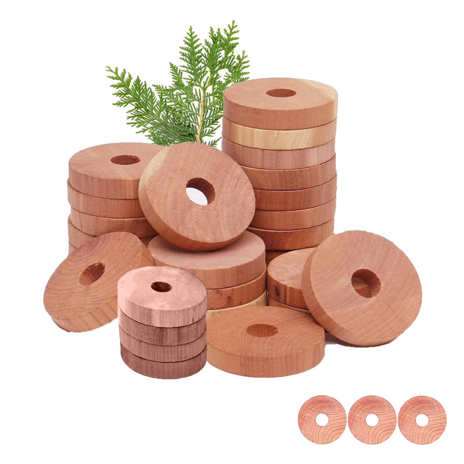 24Pcs Cedarwood Moth Repellent, Cedar Balls, Sustainable Cedar Rings for Wardrobes Anti Moth Products, Natural Aromatic Mothballs for Clothes, Drawers, Storage Boxes
