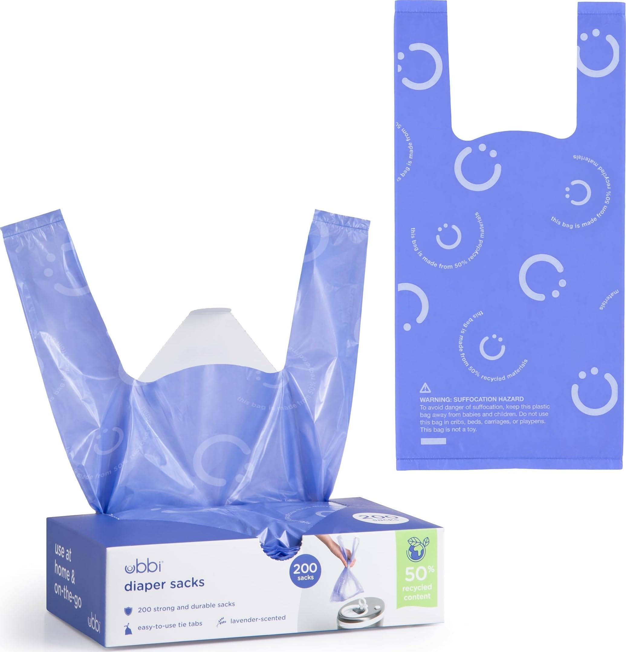 Ubbi Disposable Baby Diaper Sacks, Lavender Scented, 200 Count