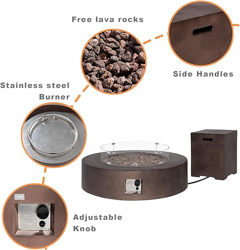 Miniatura 115 de COSIEST Fogata cuadrada de propano de piedra arenisca para exteriores de 35 pulgadas con protector contra el viento y mesa auxiliar, quemador