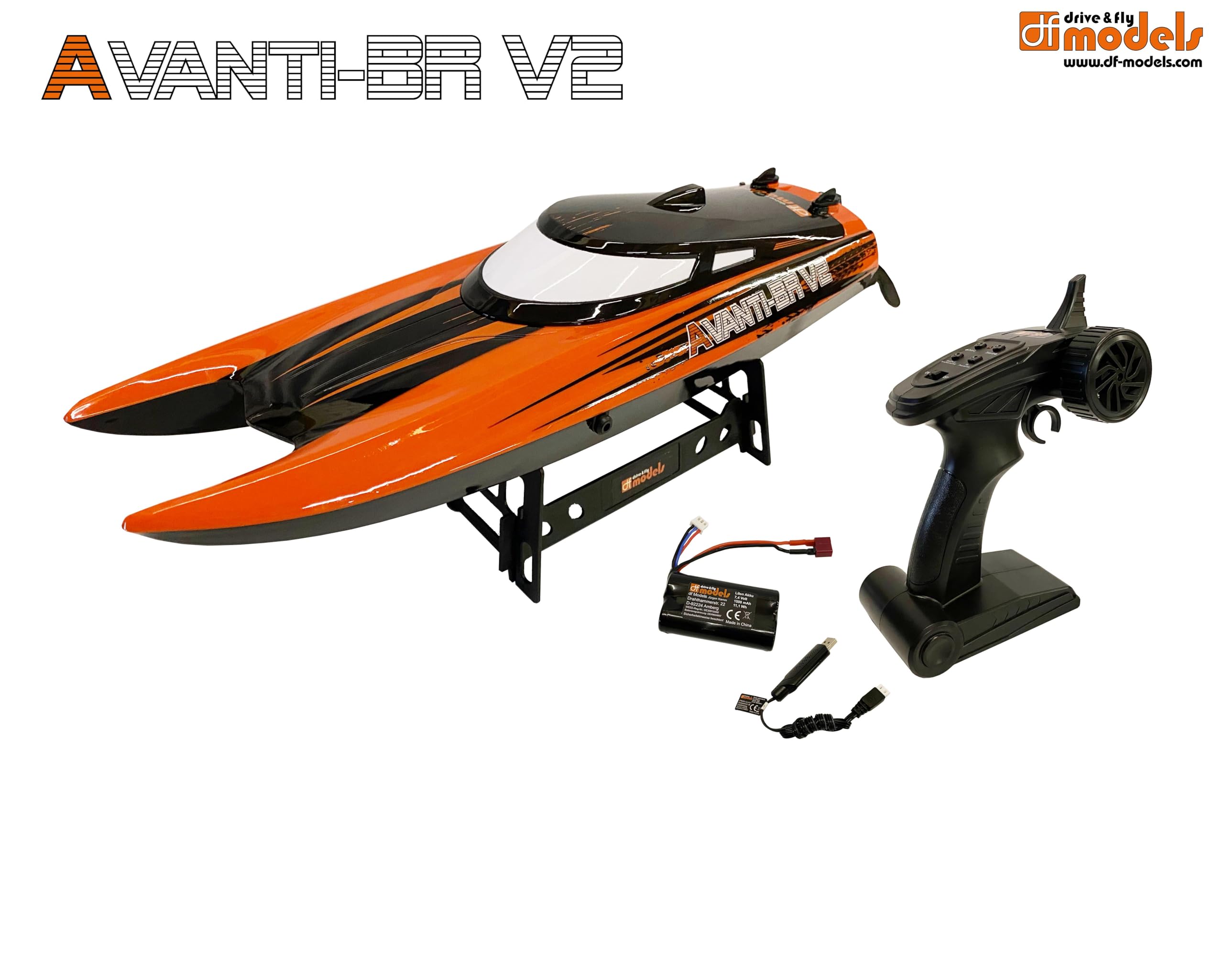 Avanti BR V2 3640 Bateau RTR brossé (L x l x H) 44 x 12 x 10 cm, Environ 580 g, à partir de 14 Ans, avec Batterie et câble de Charge USB, Catamaran de Course télécommandé, Jouet