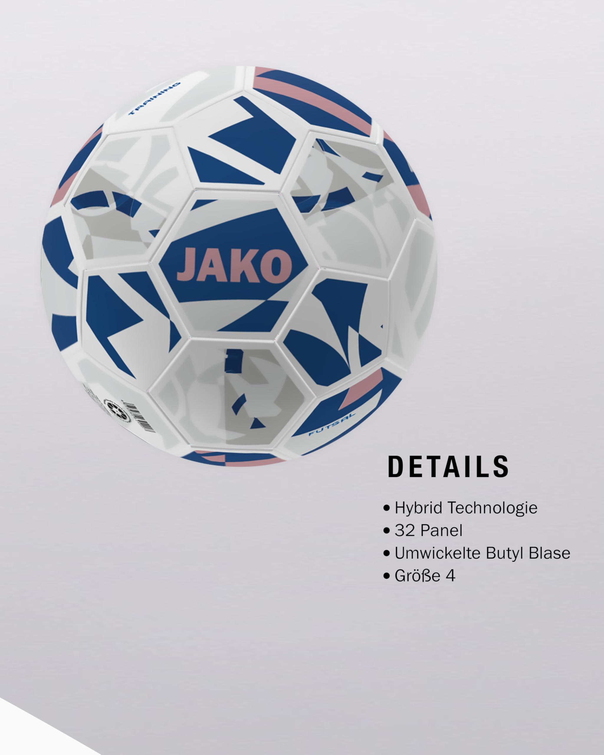 JAKO Trainingsball Futsal, weiß/Navy/Dusky pink, 4