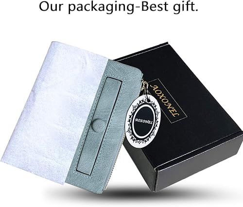 Miniatura 7 de AOXONEL Cartera pequeña de cuero plegable para mujer, mini monedero con cremallera, bolsillo para tarjeta de identificación, delgado y compacto