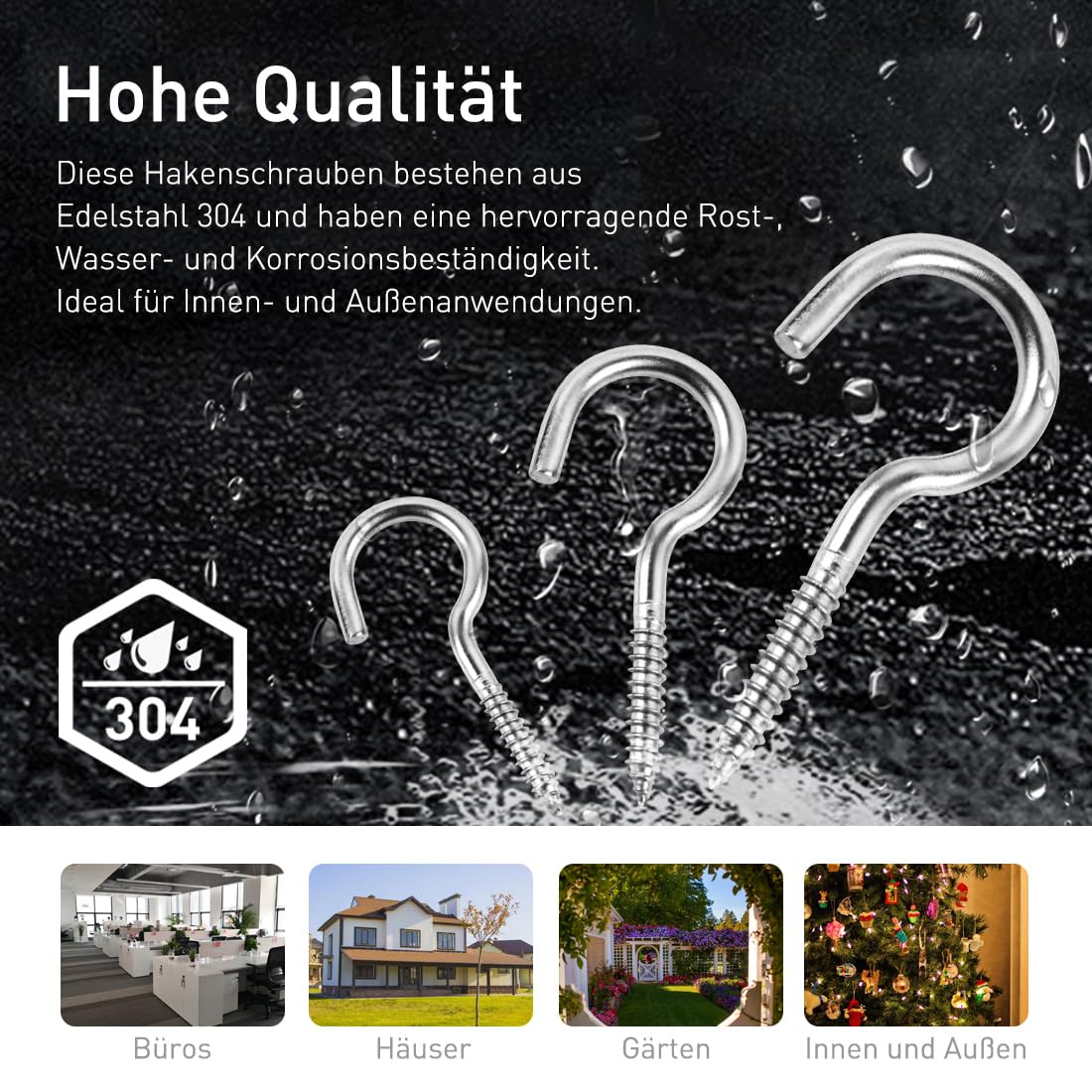 10 Pezzi Ganci a vite M3 x 40mm, Ganci da Soffitto in Acciaio Inox, Multiuso Ganci Avvitabili Gancetti in Metallo, Gancio a Vite per Legno, Piante,Tazze, Decorazioni Artistich