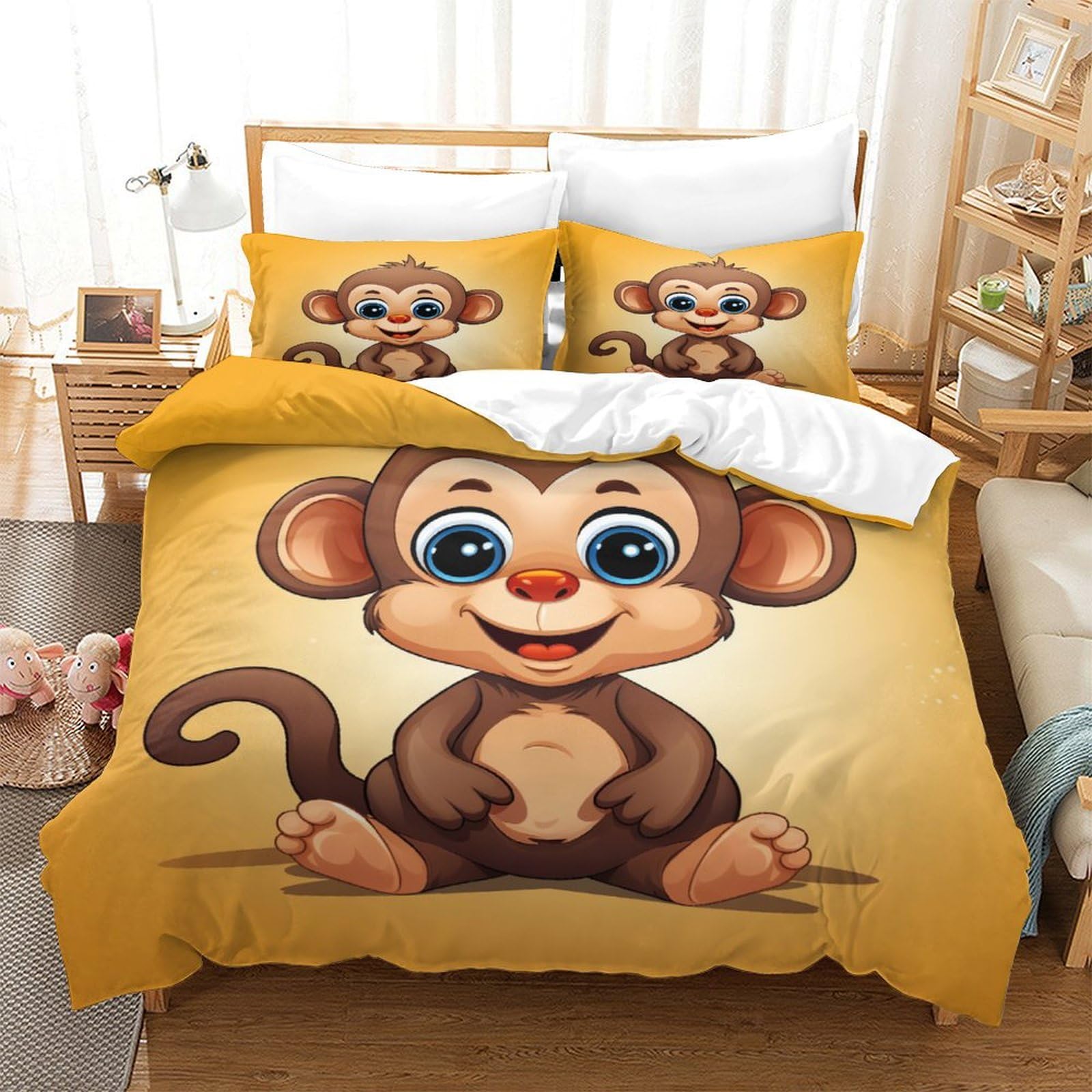 Housse de couette singe 3D taie d'oreiller microfibre douce lit 260x220cm