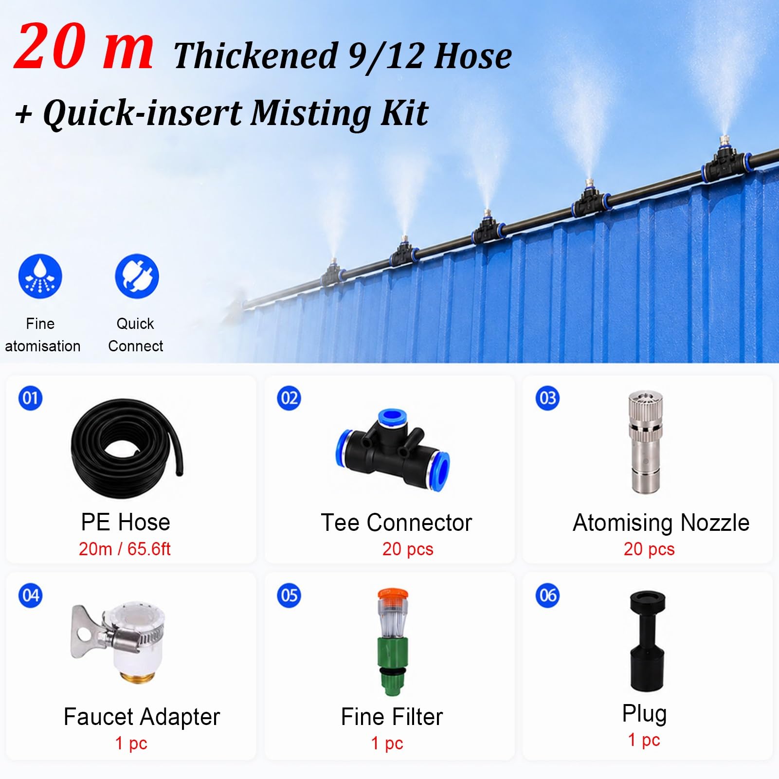 Kit Irrigazione a Goccia Kit di Irrigazione a Nebulizzazione per Tetti, Tubi di Irrigazione Espandibili con Emettitori, Lunghi 10 20 30 40 50 m Accessori per Tubi da Giardino