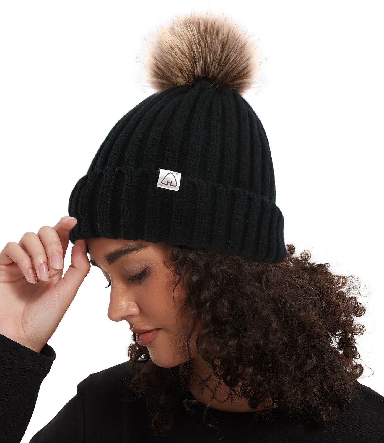 Hat Hut Winter Hats for Women Satin Lined Beanie Hats for Women Knit Ski  Hat Winter Cap for Women Pom Pom Beanie