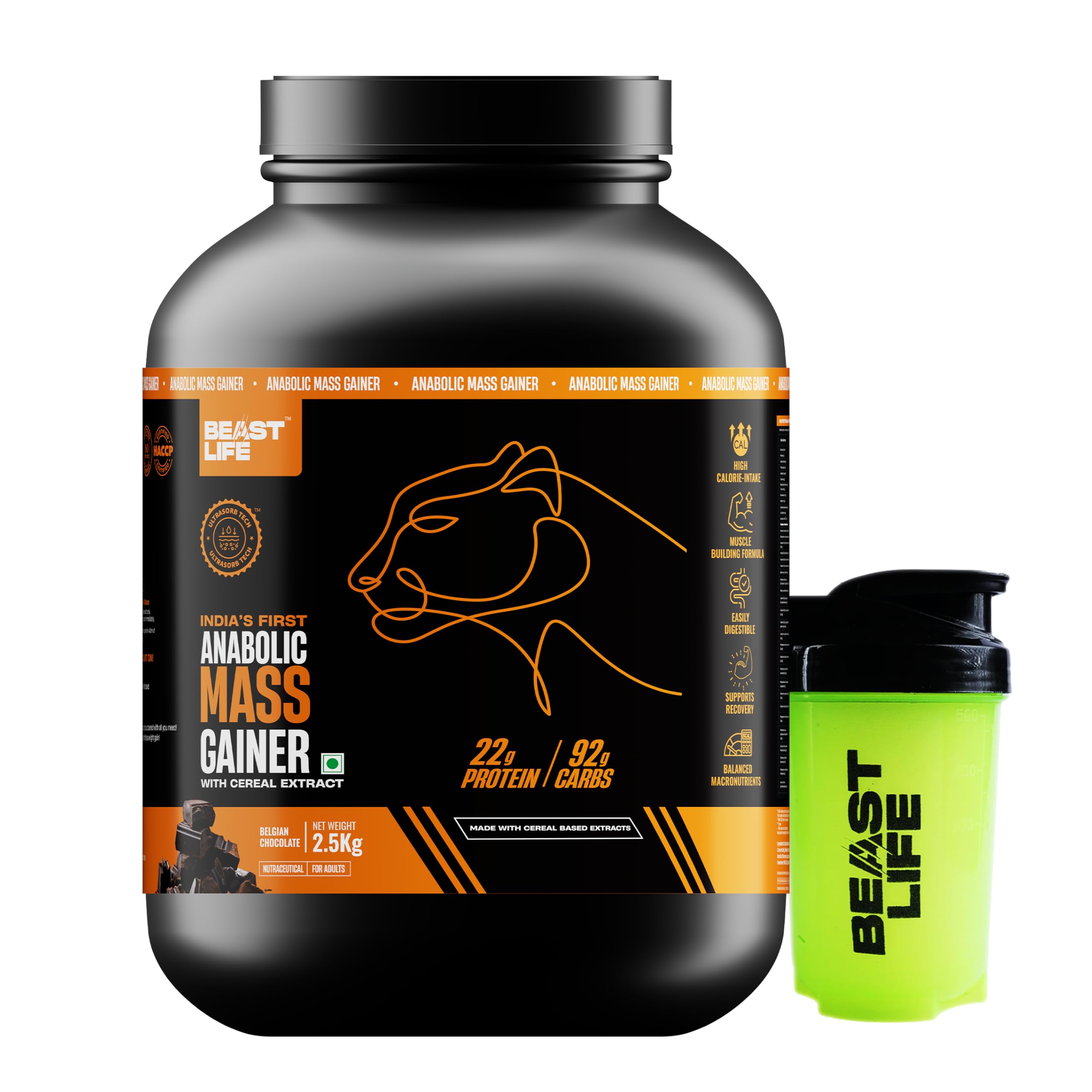 Beast Life High Protein Mass/Weight Gainer | 2.5 KG | Belgian Chocolate with Free Shaker | NABL LAB Tested | For Muscle Gain & Fast Growth | Cereal-Based Formula, No Maltodextrin | India's #1 Cereal Based Bulk Gainer-image-44