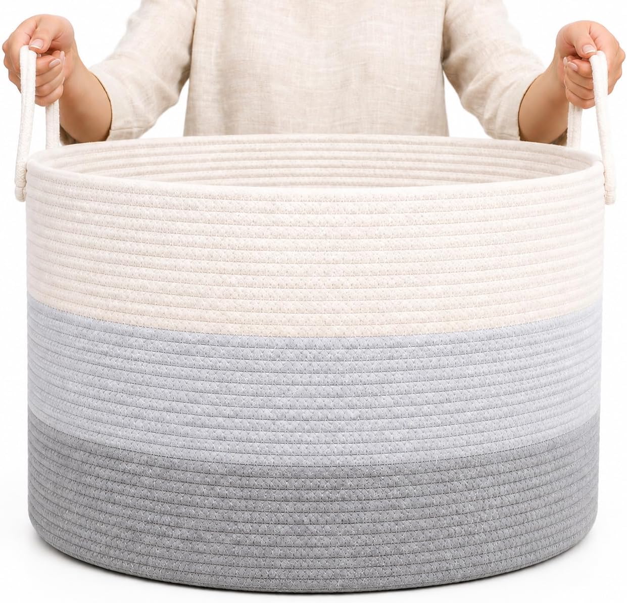 OrganiHaus Round Toy Basket & Blanket Basket, Cotton Rope 20x13"
