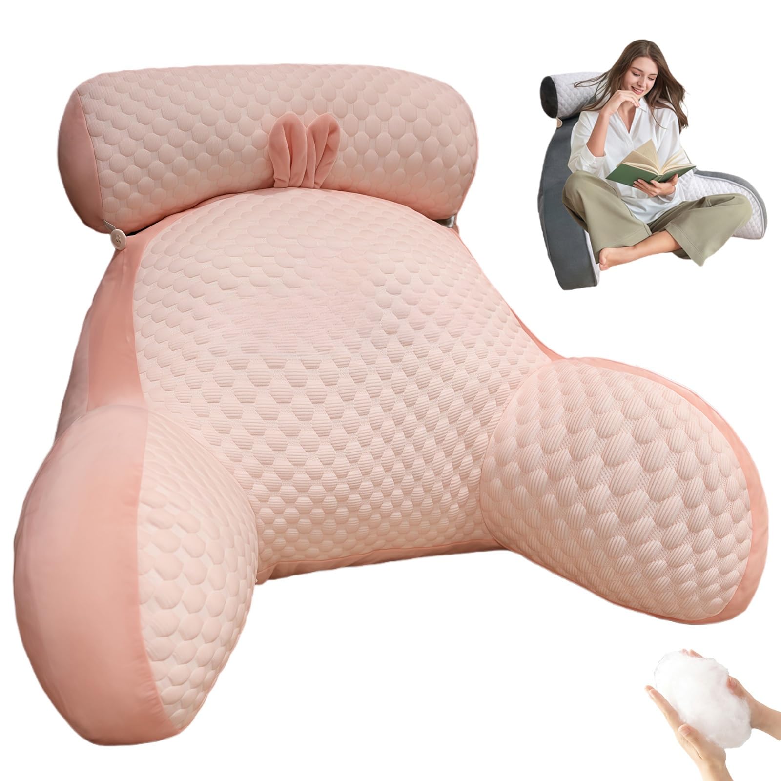 Yagerod Back cushion bed, XXL Relax back support cushion, 70x50cm Large Viroxa reading pillow with armrests, removable pillowcase, provides back support, for reading, watching TV, meeting(D,70 x 50)