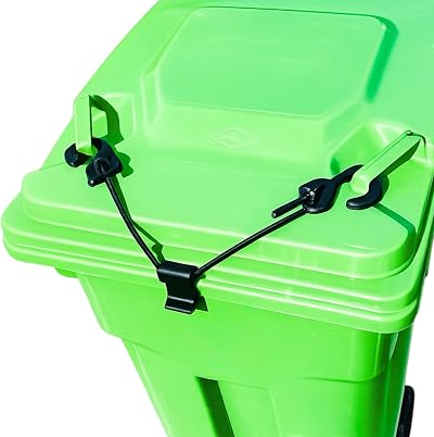 Garbage Can Lock for Raccoons & Animals โ Heavy-Duty Trash Can Lid Lock, Wind Resistant Garbage Bin Lock โ No-Tool Installation, Fits Outdoor Trash Cans with Lid Handles