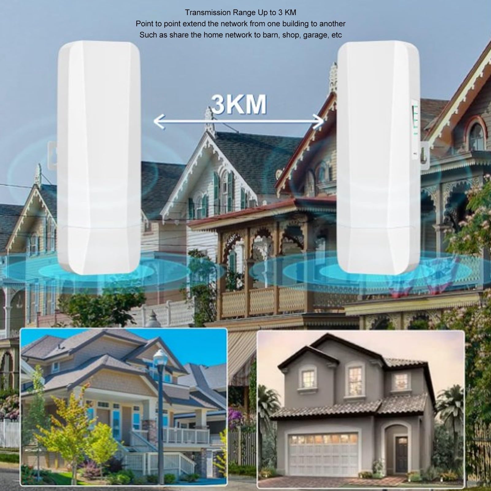 SENECESLI Drahtlose Brücke für den Außenbereich, Punkt-zu-Punkt für 5,8 G 3 Km Lange WLAN-Brücken mit 14 DBi High-Gain-Antenne, 2 RJ45-LAN-Ethernet-Ports, Wetterfest nach IP65