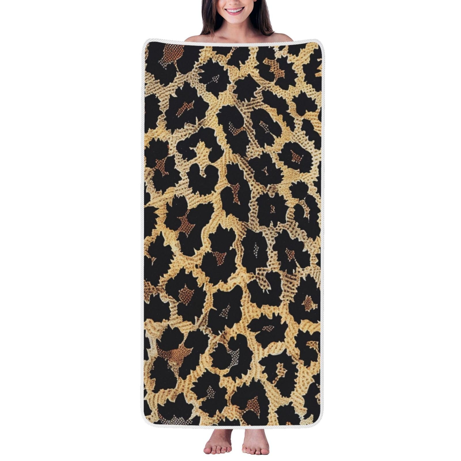 WPKJU Leopard Print Print Printed Bath Towel with White Edging - 27x55 in Soft Extra Absorbent Coral Velvet Shower Towels for Bathroom