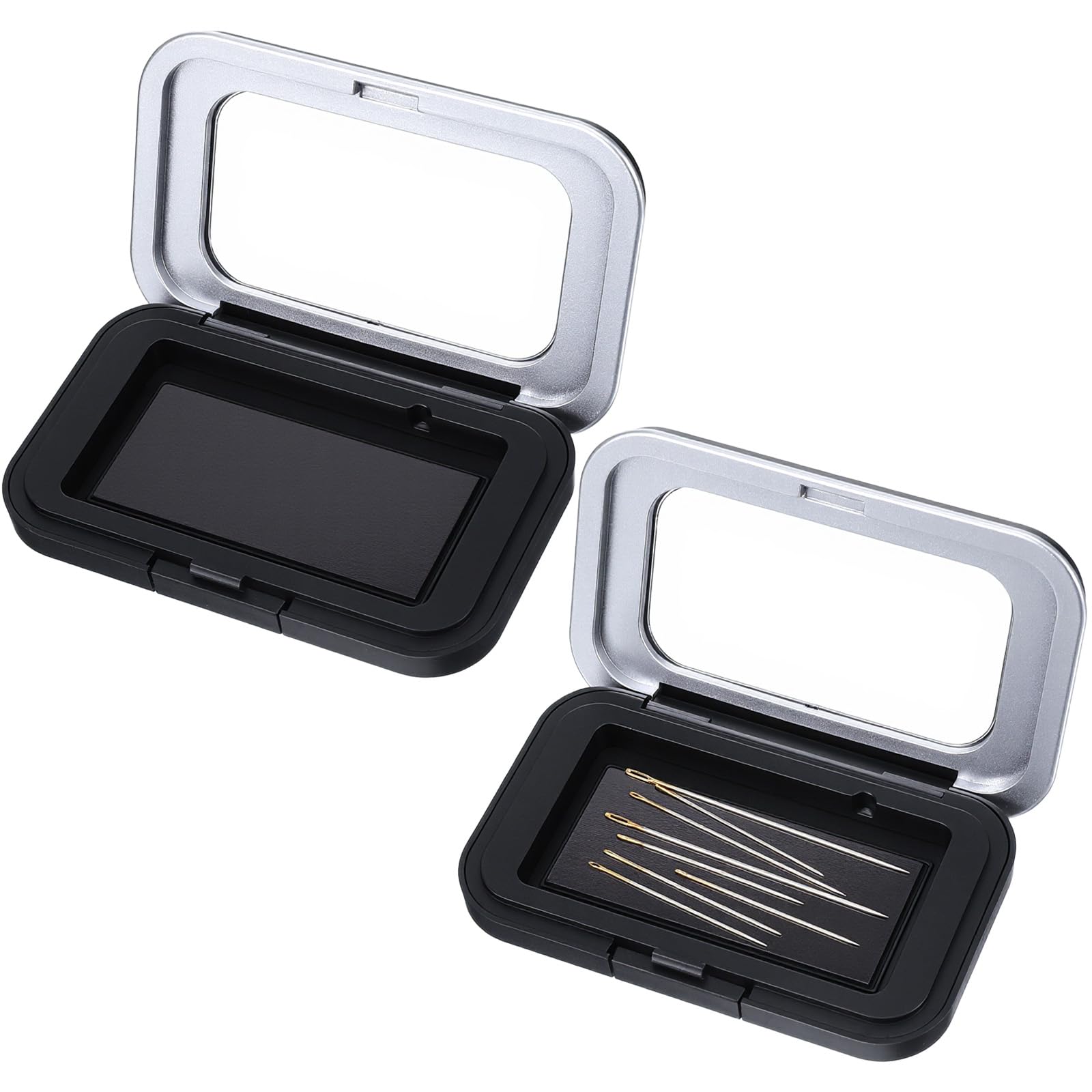 Hecila 2PCS Magnetic Needle Holder Case with Clear Lid Magnetic Sewing Needle Storage Boxes Strong Built-in Magnets Secures Pins Storage Organizer Box with Snap Closure for Sewing Quilting Crafts
