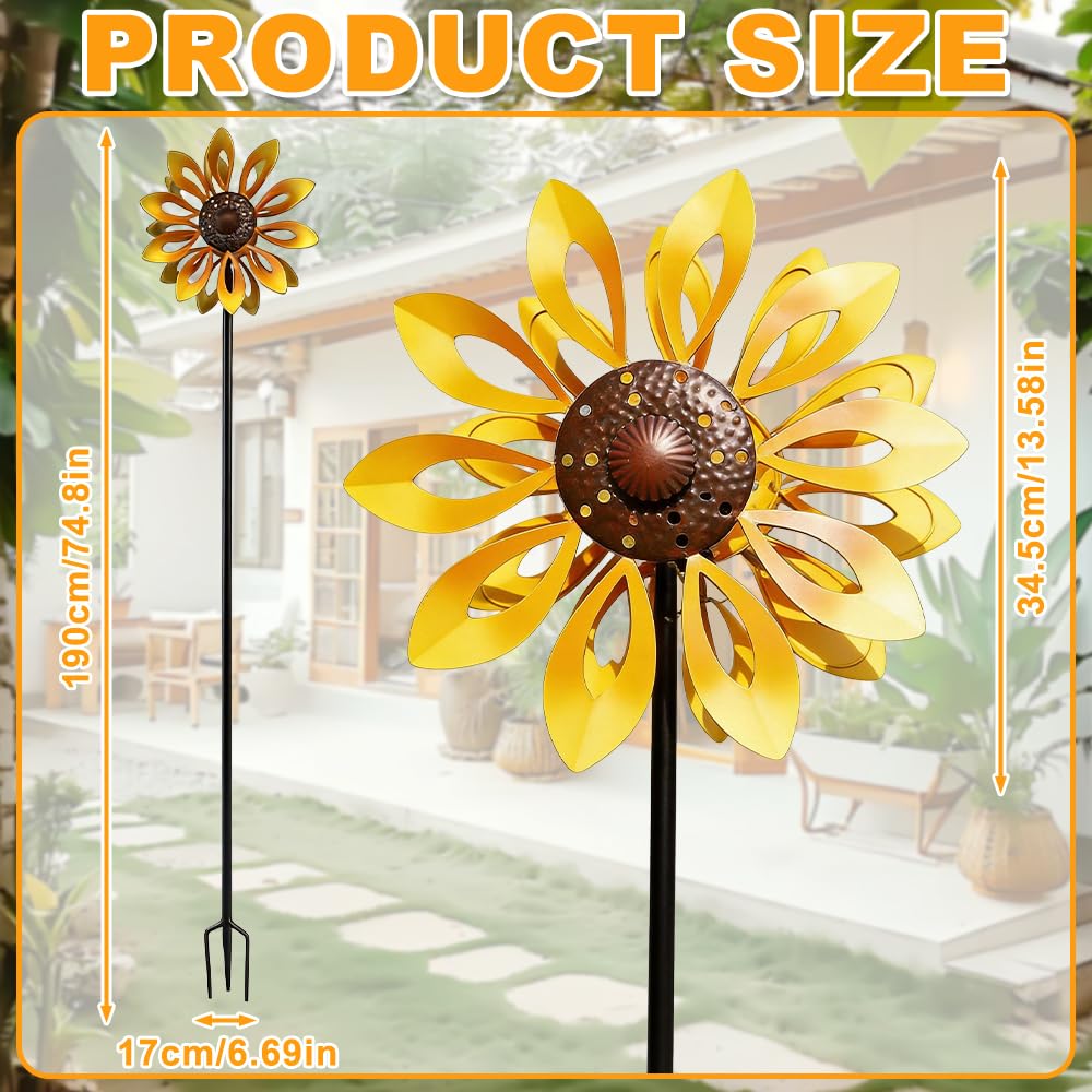 Einzigartige und Magische Metall Windmühle, 3D Metall-Windmühle, Edelstahl Windrad GartenMetall, MagischeWindmühle, Wind Spinner Garten für Garten, Terrasse, Landschaft Dekoration (Gold, B)