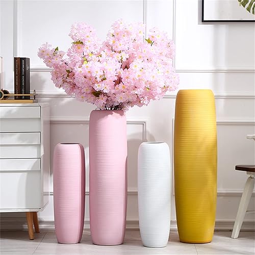 Miniatura 6 de Jarrón de piso alto rosa, florero de flores secas, decoración de oficina, jarrón de cerámica con flores de cerezo, hermoso, delicado, alto 23.6