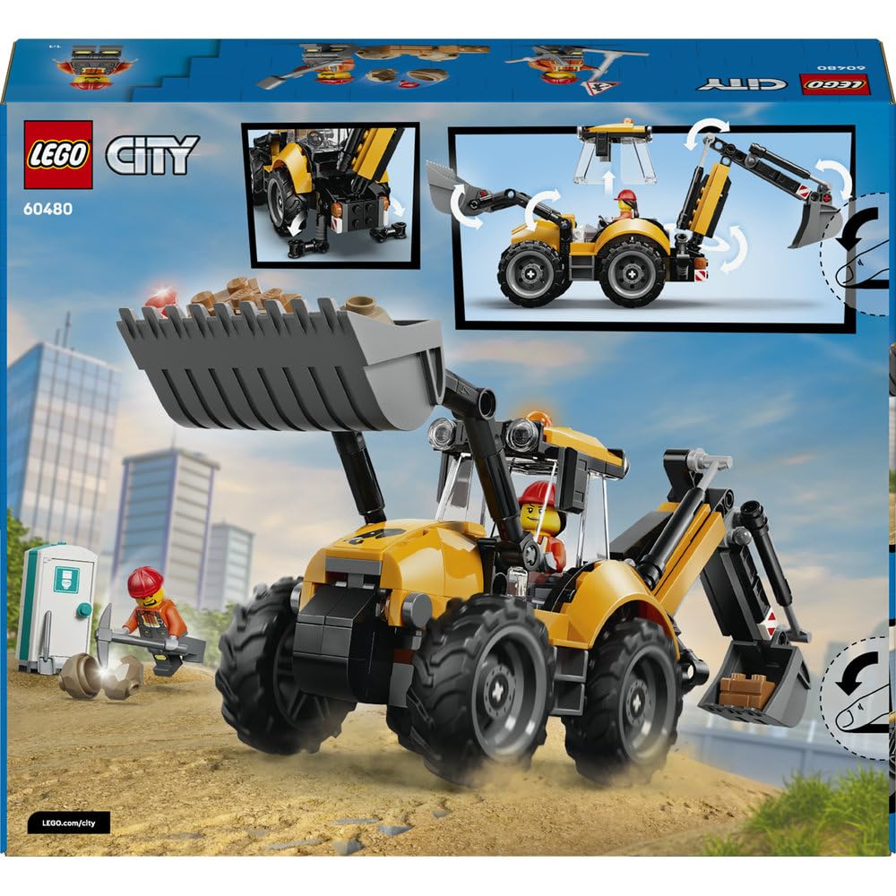 LEGO City Żółta koparko-ładowarka, zabawka konstrukcyjna dla dziecka w wieku od 7 lat, zestaw dla miłośników maszyn budowlanych, pomysł na prezent dla chłopca lub dziewczynki 60480
