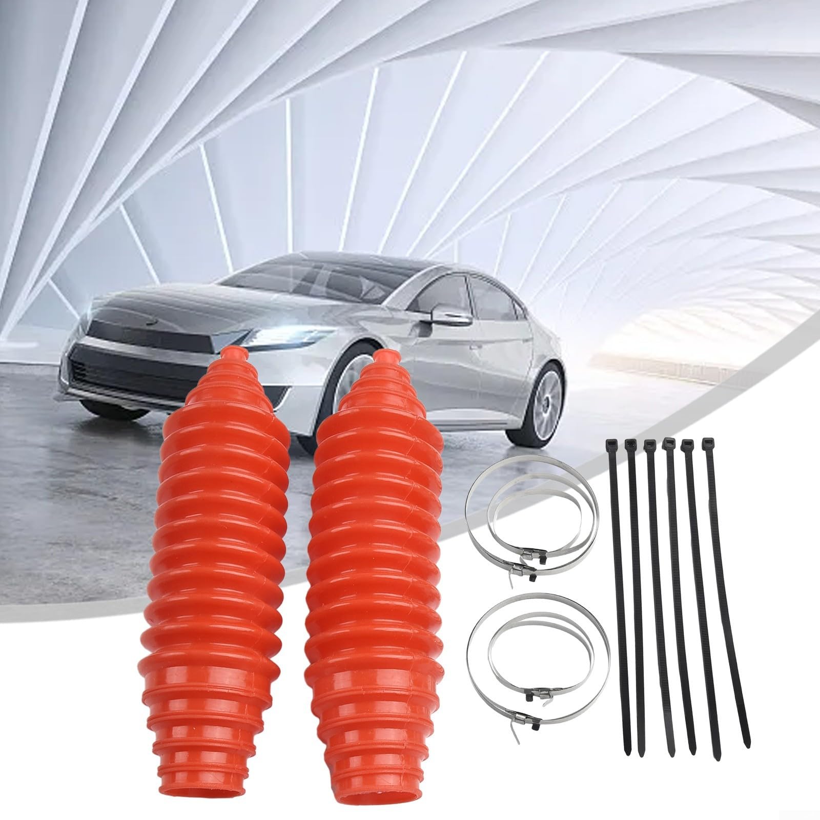 Silicone Rack and Pinion Steering Boot Gaiter Kit, Fit for Car Steering Racks, Red, 23x6 cm, Silicone + Metal Construction