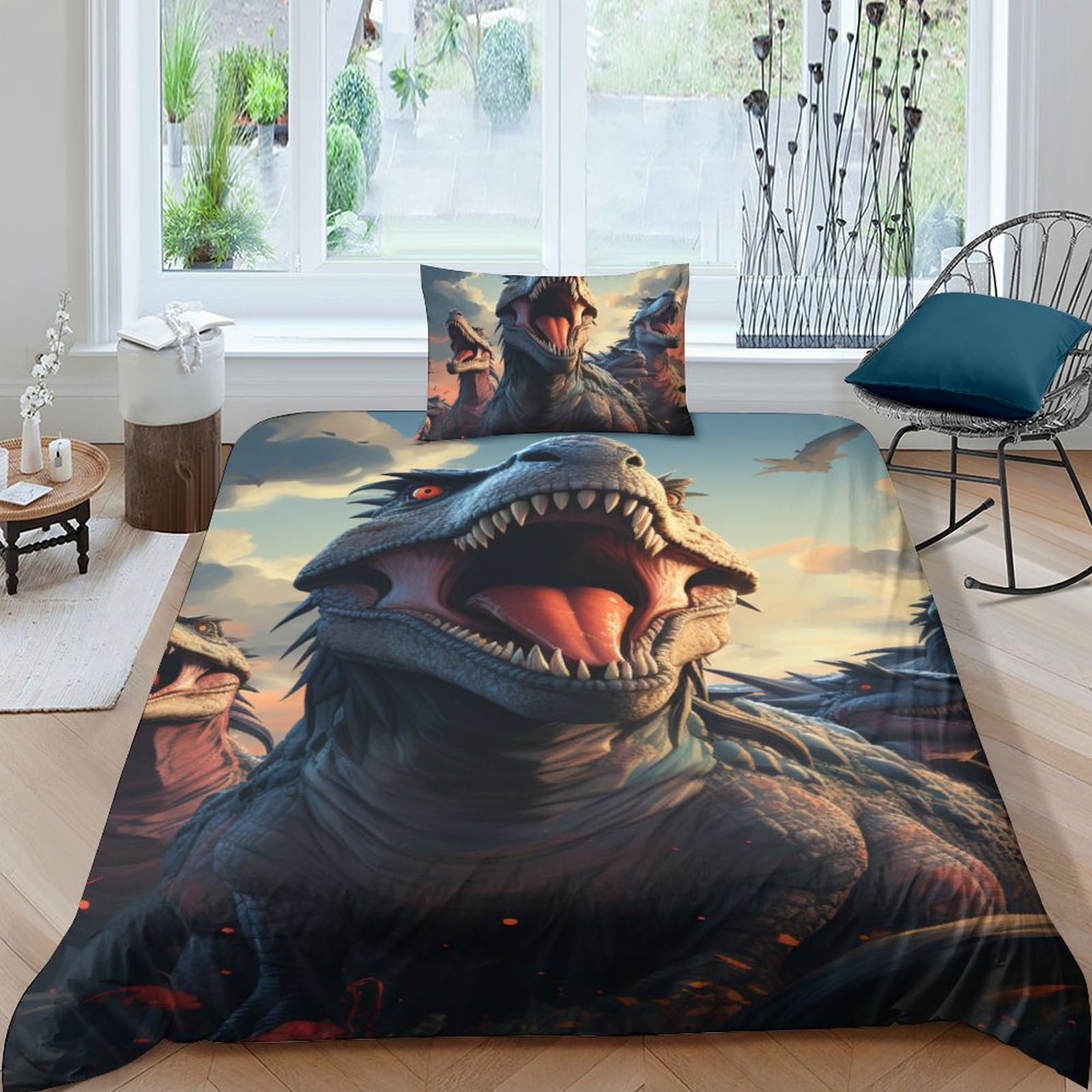 Ensemble de literie dinosaure rugissant pour une chambre ado originale