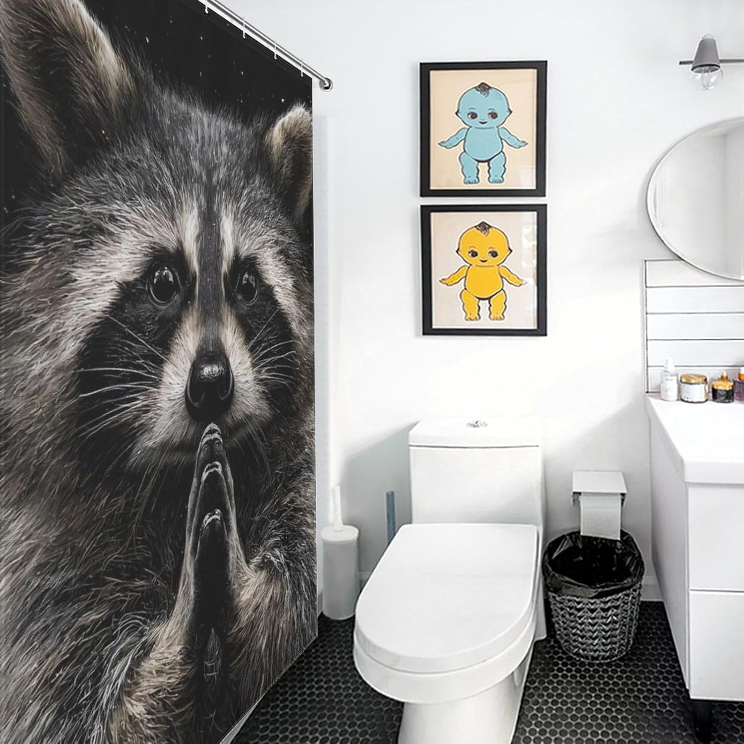 Raccoon Print Shower Curtain 46.85x70.87Inch（119x180cm） Polyester Bath Curtain Shower Curtains Printed Decorative