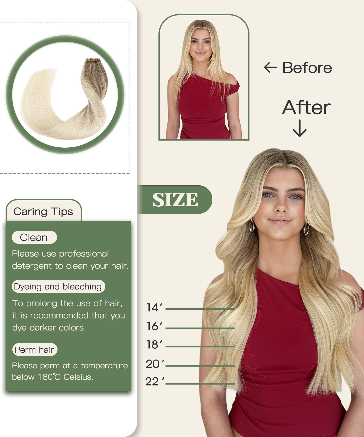 SURNEL Extension Adhesif Cheveux Naturel Injection Blonde Platine Balayage #8/60 Extension Cheveux Naturel Adhesif Invisible Brun Clair Ombre Blond Platine 35g/20pcs 40cm Lisse (I#8/60-16)