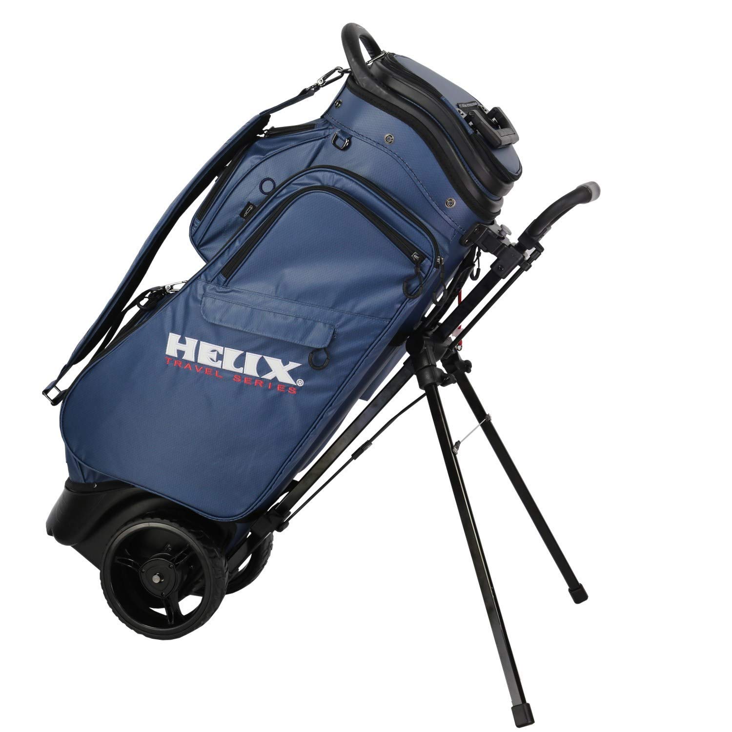 【美品】Helix キャディバッグ 濃紺×黄 カバー付 特許取得済み】HELIX（ヘリックス）キャディバッグ ゴルフバッグ