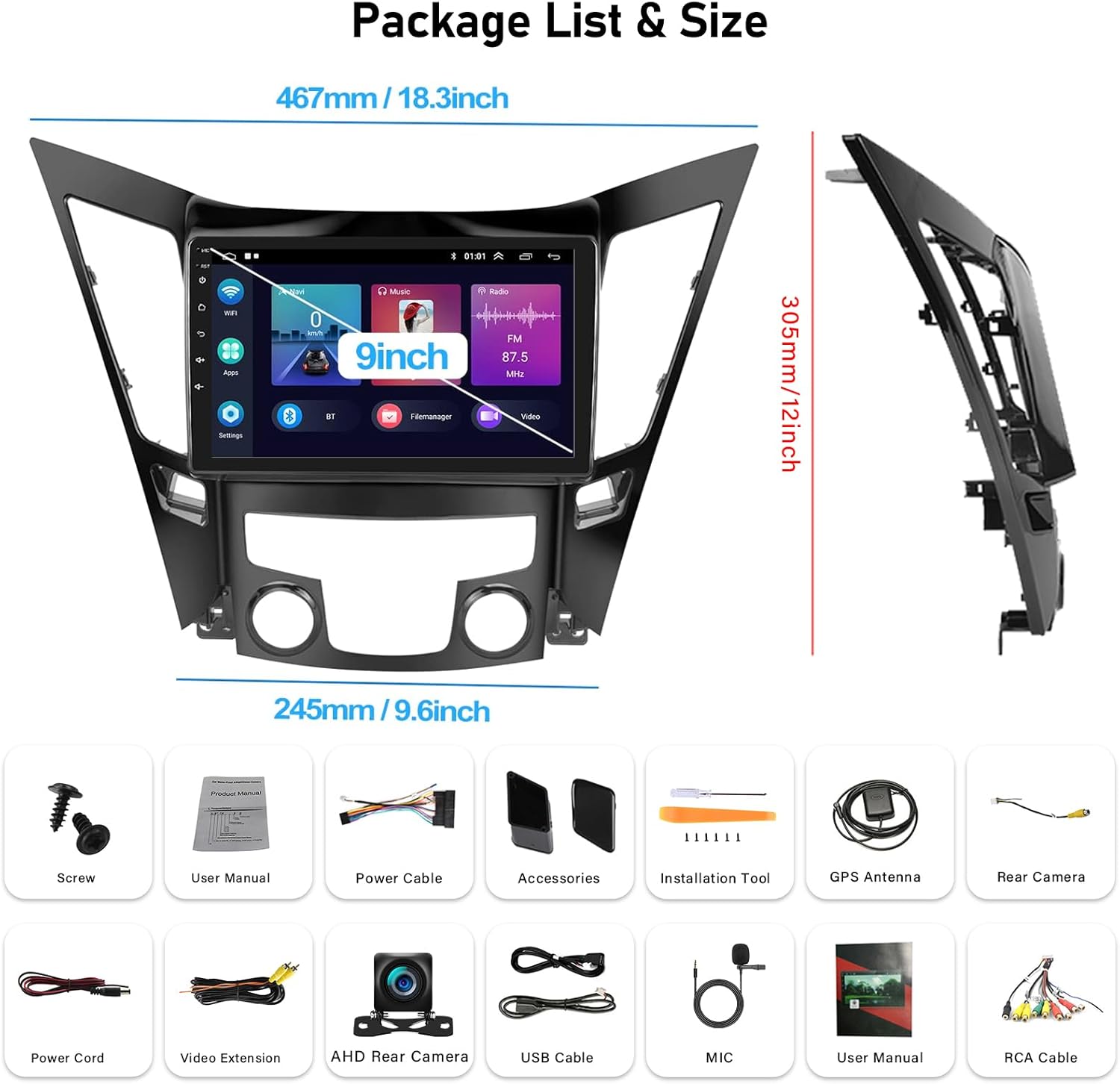 Apple Car Play 9" Android Car Stereo For 2015-2017 Hyundai Sonata - Wireless CarPlay & Android Auto, 2 64GB, GPS, Backup Camera GPS Navigation Car Stereo With Backup Camera
