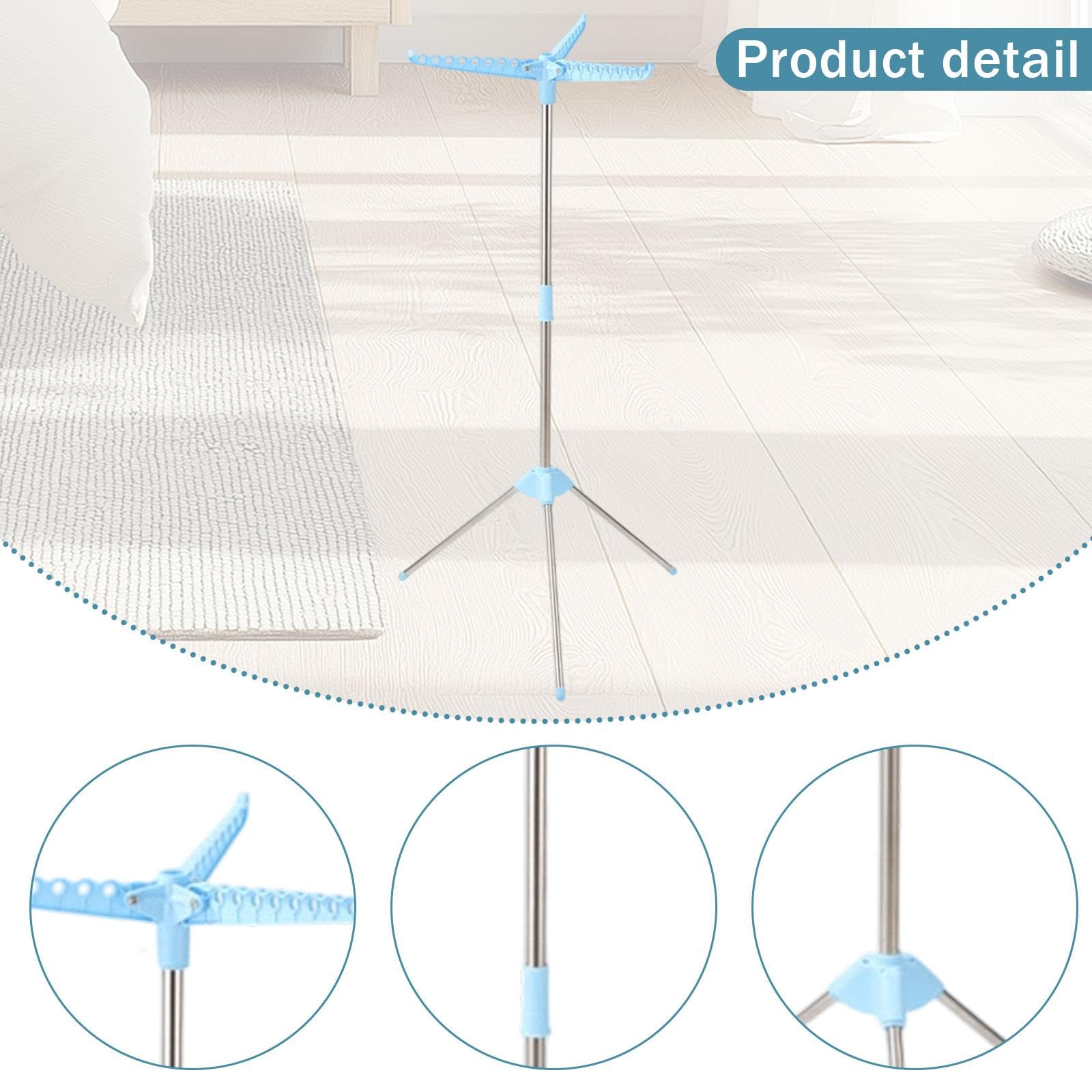 Tendedero Plegable con Trípode para Secar La Ropa, Tendedero Portátil, Organizador de Prendas, Fácil Montaje, Ideal para Familias, Azul 1 Capa, Individual
