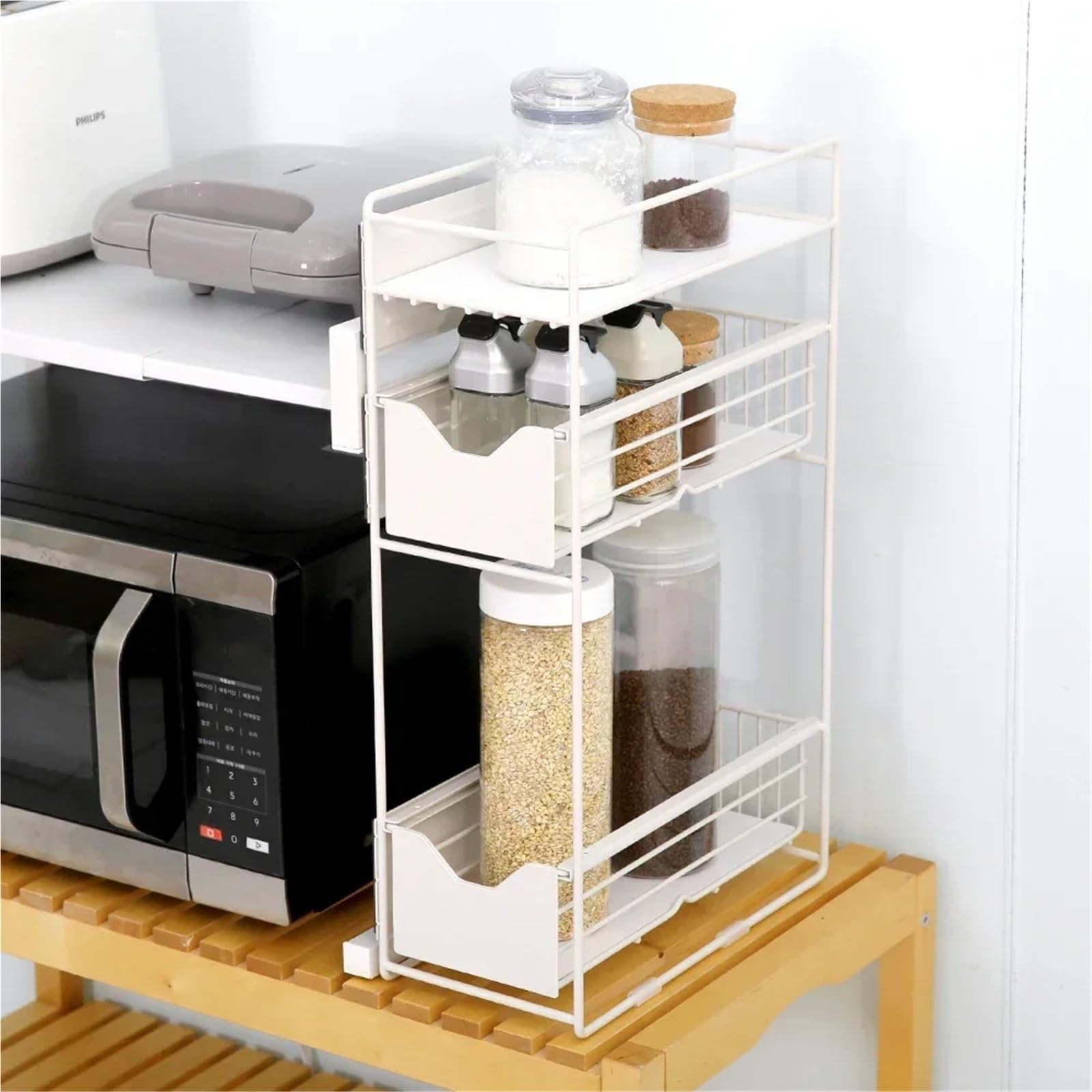 Organizador Magnético Pared Estante de almacenamiento magnético for refrigerador 2/3 niveles, estante lateral for lavadora, organizador cocina(White 3 tier)