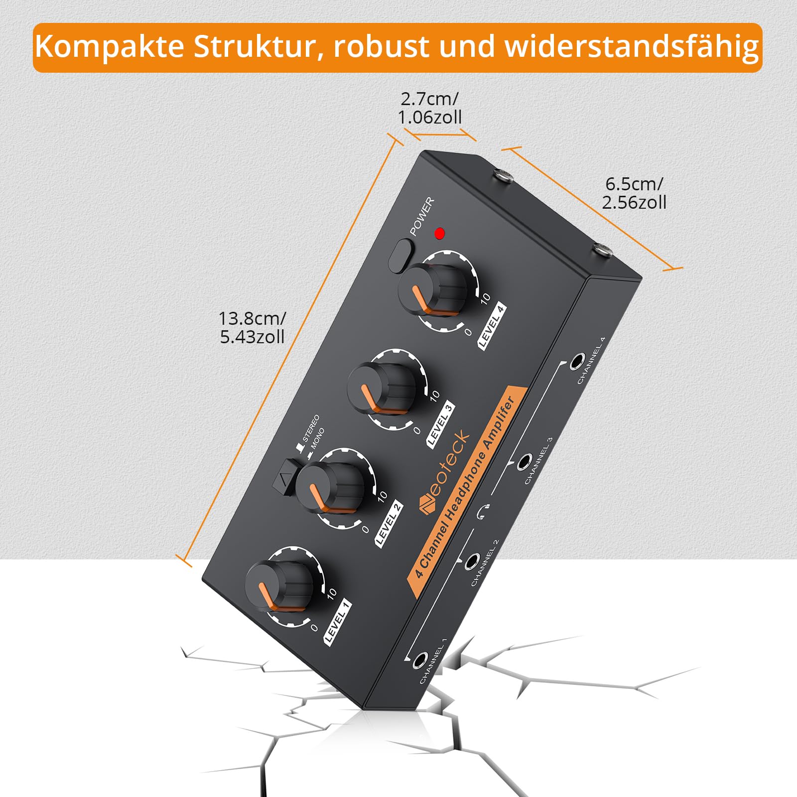 Neoteck 4 Kanal Kopfhörerverstärker Metall-Stereo-Audio-Verstärker mit Lautstärkeregler 3,5 mm Audiokabel 4-Kanal Mono/Stereo-Audioverstärker für Aufnahme/Mischung/Musikpraxis