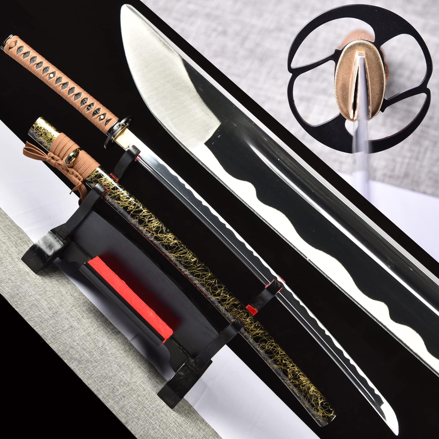 HERO SWORD Handmade Aluminum Steel Katana Full Tang Blunt Blade Japanese Samurai Sword Practice Iaido Bushido Knife