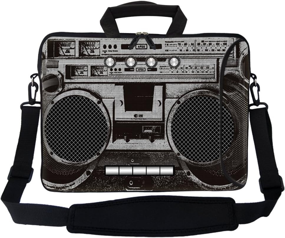 Meffort Inc 17 17.3 inch Neoprene Laptop Bag Sleeve with Extra Side Pocket, Soft Carrying Handle & Removable Shoulder Strap for 16" to 17.3" Size Notebook Computer - Cassette Player