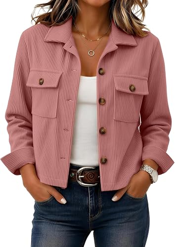 Crop Jackets for Women Corduroy Long Sleeve Cute Lightweight Shacket