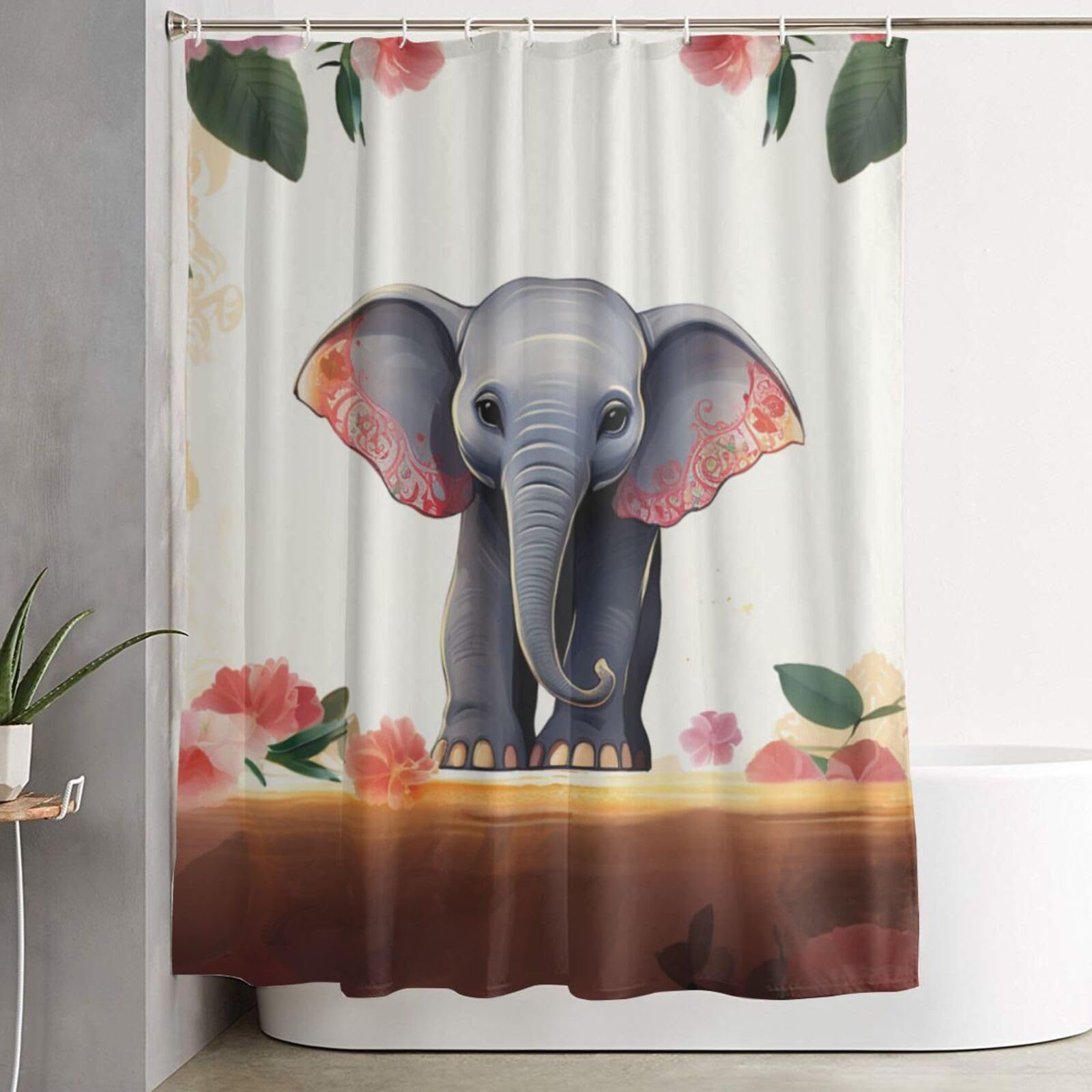 Rideau de douche éléphant porte-bonheur pour une salle de bain chaleureuse et sereine
