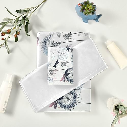 Miniatura 6 de Juego de toallas de baño de libélula para baño, juego de toallas absorbentes de diente de león floral libélula decorativas para hombres y mujeres,