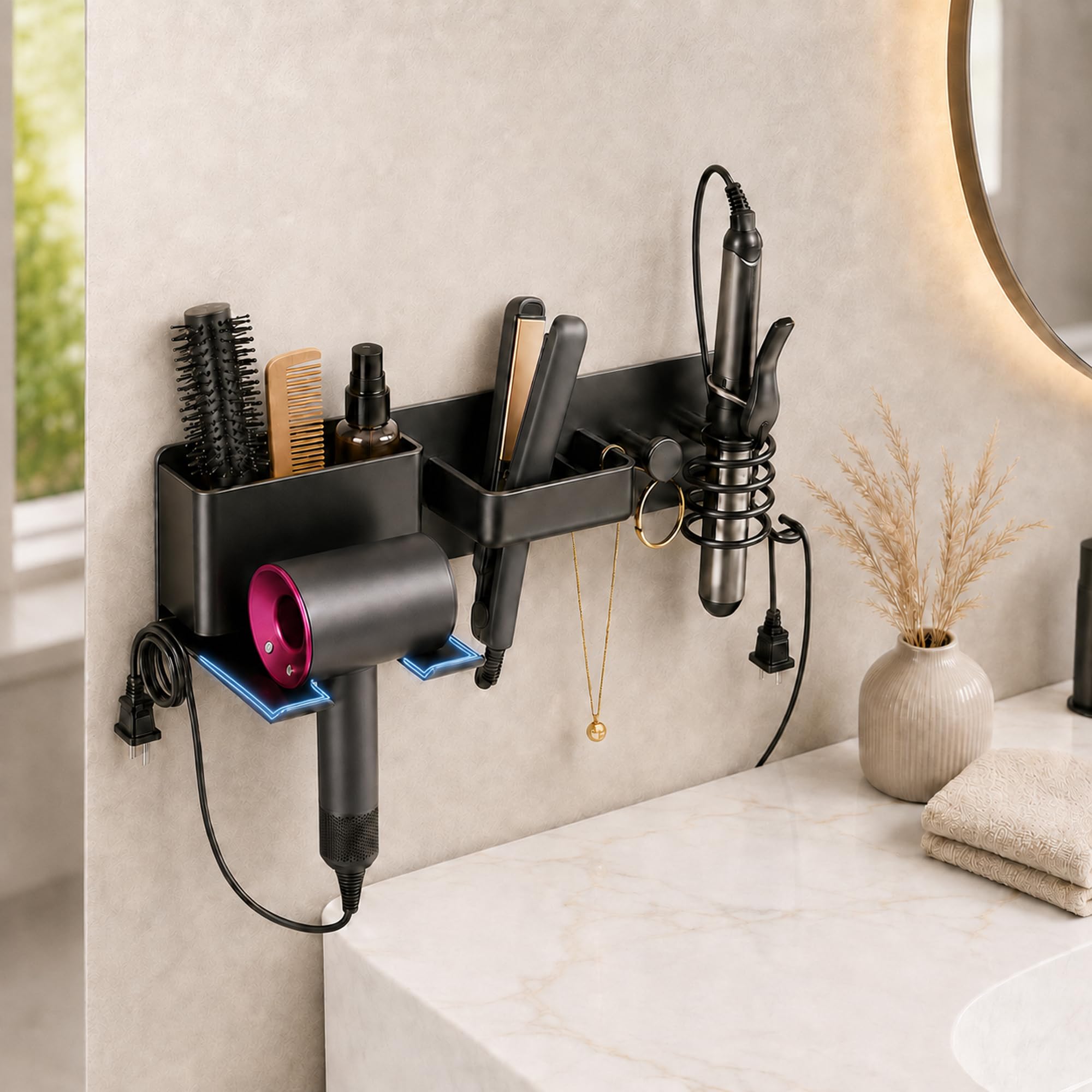 Soporte para secador de pelo sin taladrar para secador de pelo
