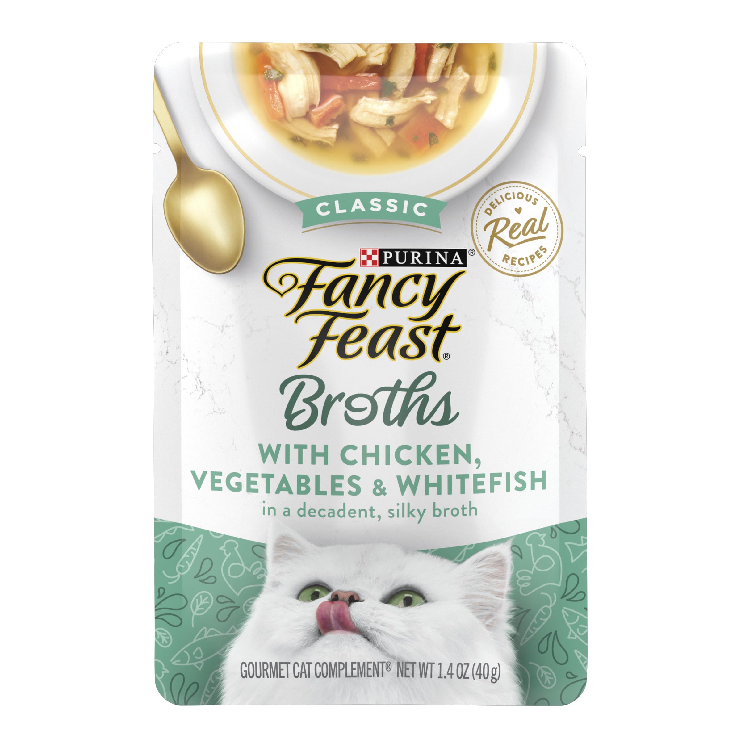(Chicken, Vegetables & Whitefish, (16) 40ml Pouches) - Purina Fancy Feast Broths Adult Wet Cat Food Complement - (16) 40ml Pouches