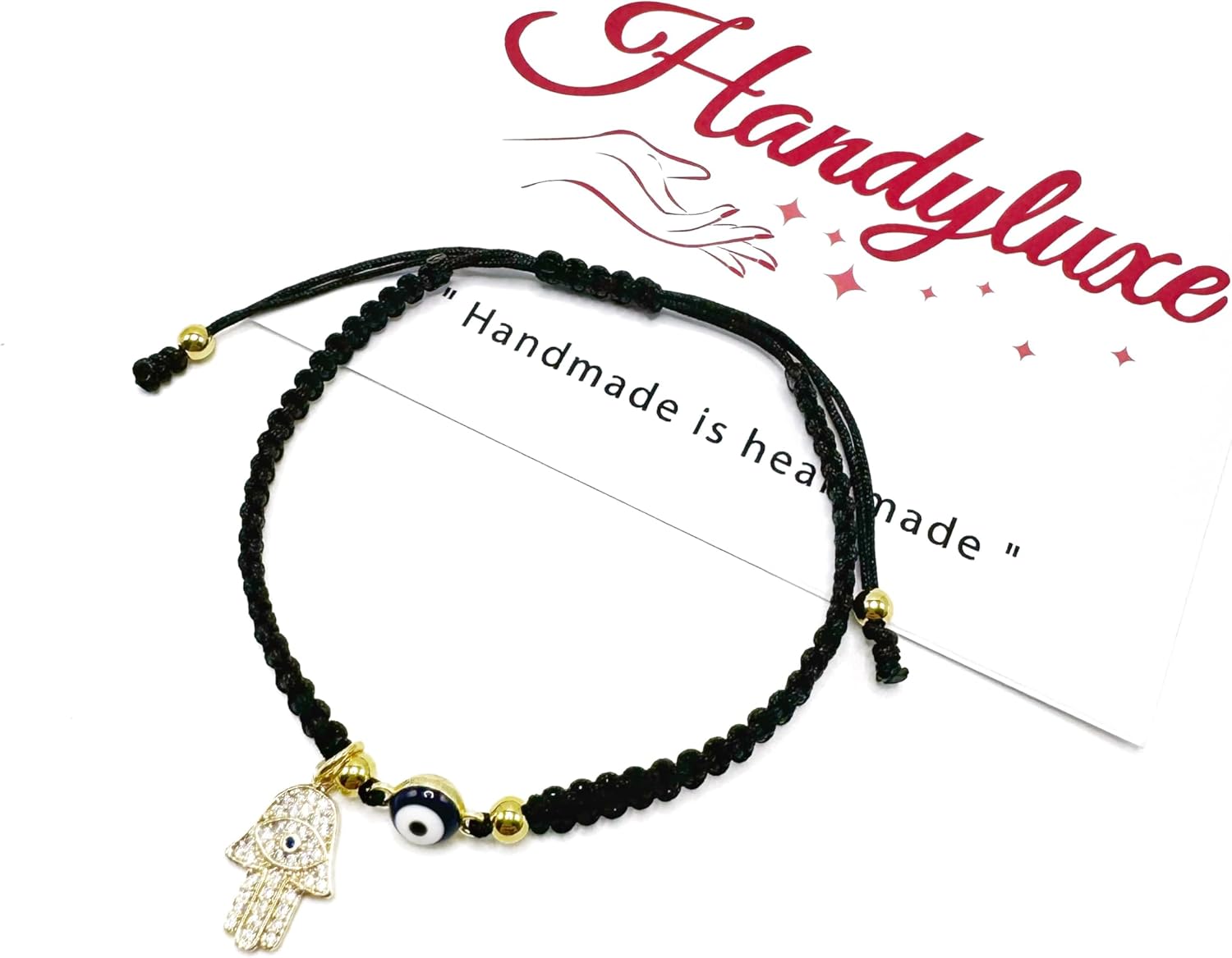 Handmade Lucky Protection Black String Bracelet Evil Eye Hamsa Hand Pendant - Image 8