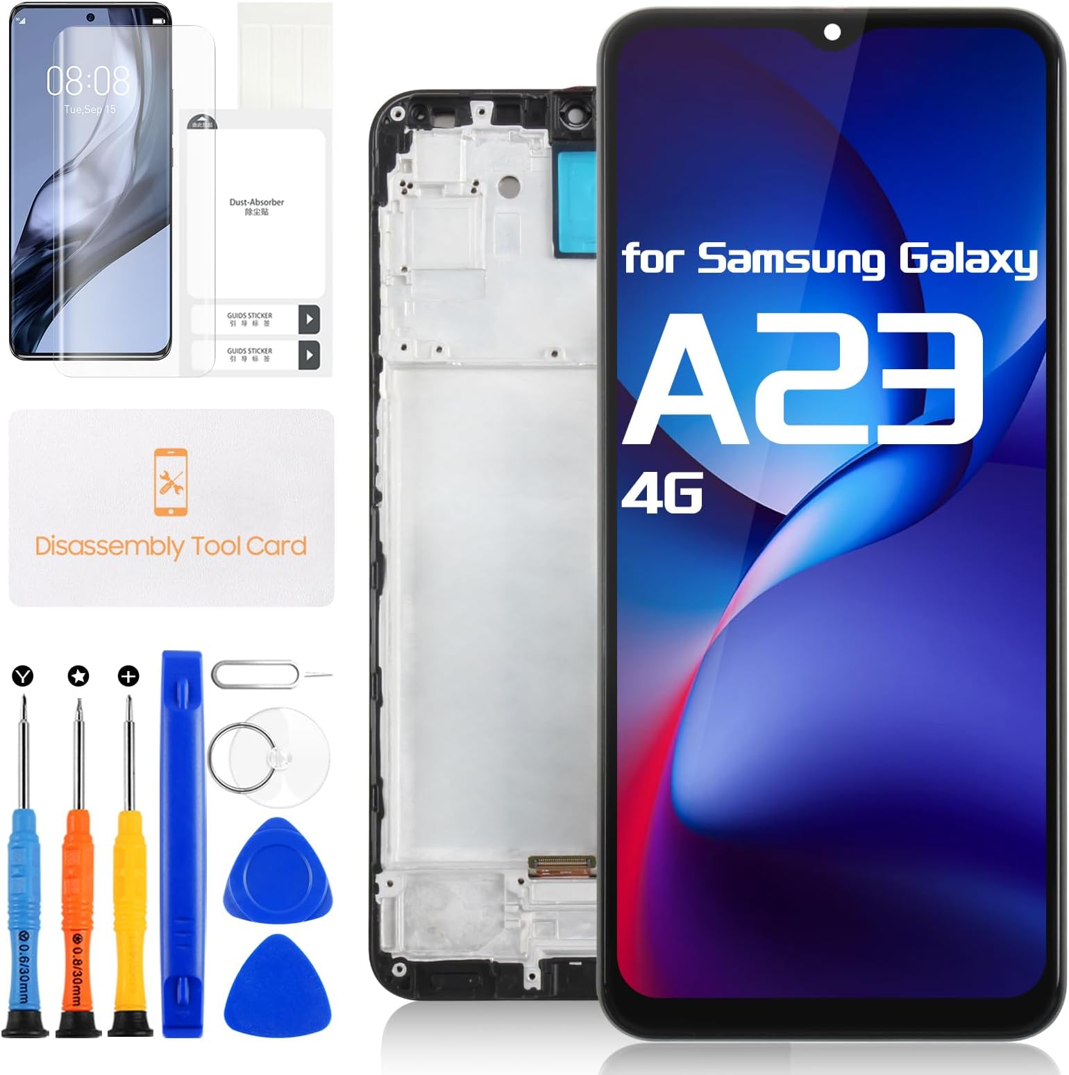 Incell for Samsung Galaxy A23 4G Screen Replacement for Galaxy A23 4G A235 LCD Display Touch Screen Digitizer Assembly with Repair Tools Kit SM-A235F SM-A235F/DS (Black with Frame)