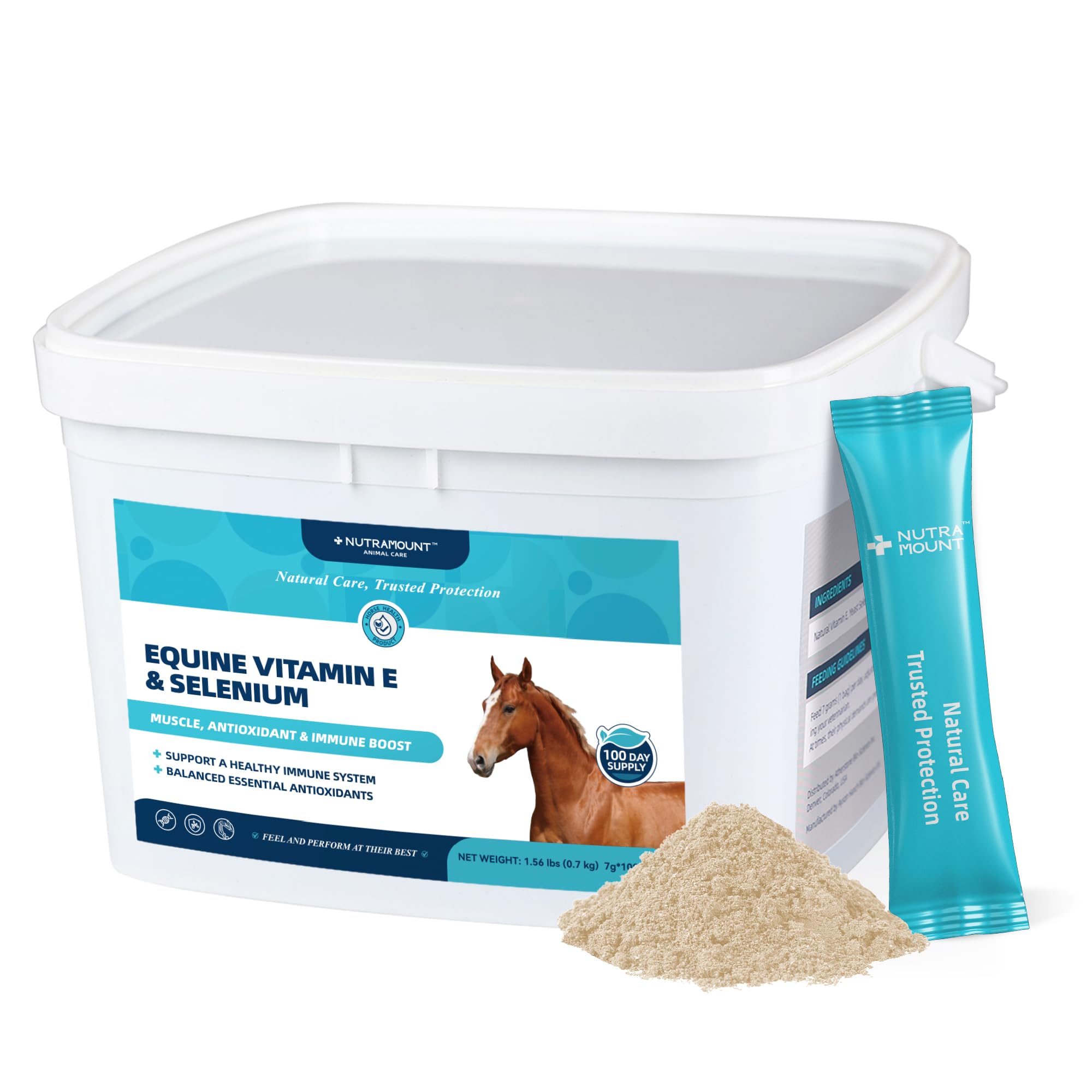 Horse Vitamin E & Selenium Supplement Powder – Natural Vitamin E 24% & Yeast Selenium – Daily Equine Antioxidant & Muscle Support – 100 Day Supply