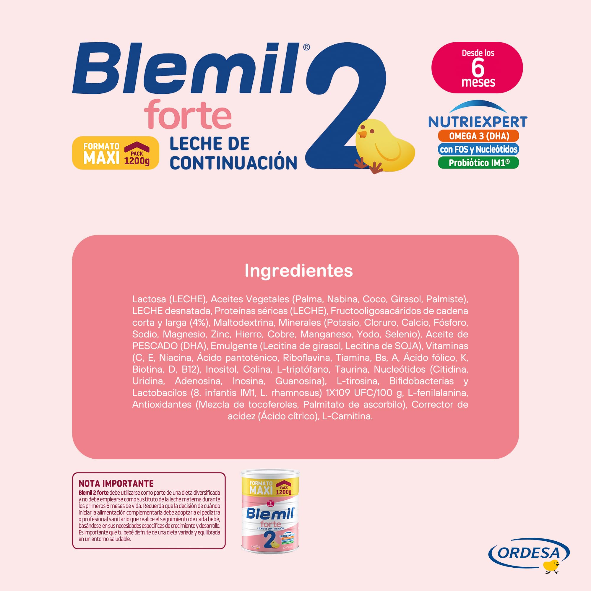 Blemil 2 Forte 3PACK | 3 Botes de 1200g | Leche de Continuación en polvo para Bebé Desde los 6 Meses - Amazon Exclusive