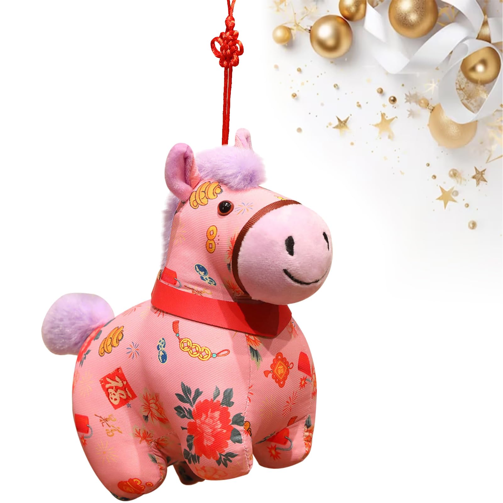 Year of the Horse Lunar New Year Fabric Hanging Ornaments - Cute Horse Decorations for Good Luck, Bag, Home, Car or Office, Festive Season Celebrations Gift Charm (Pink)